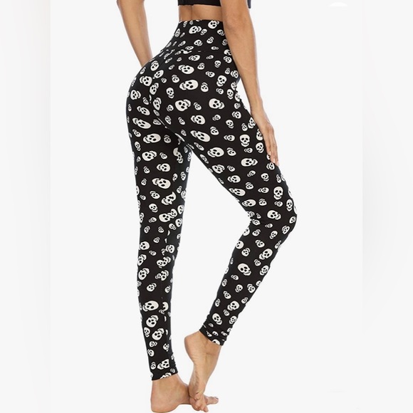Skull Print High Waist Yoga Pants Tummy Control Cutout Skinny Leggings - XL - Picture 2 of 3